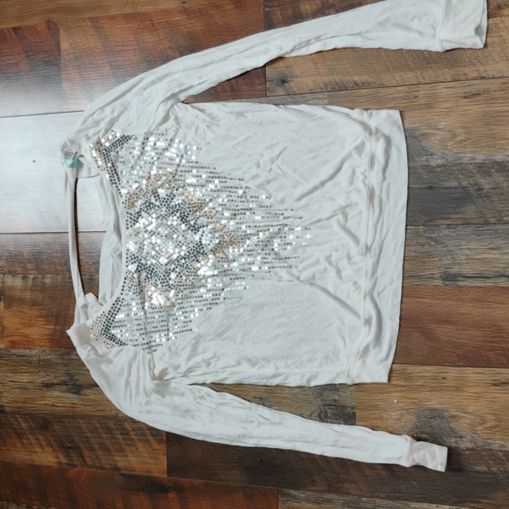 White Long Sleeve With Silver Sequin Detail